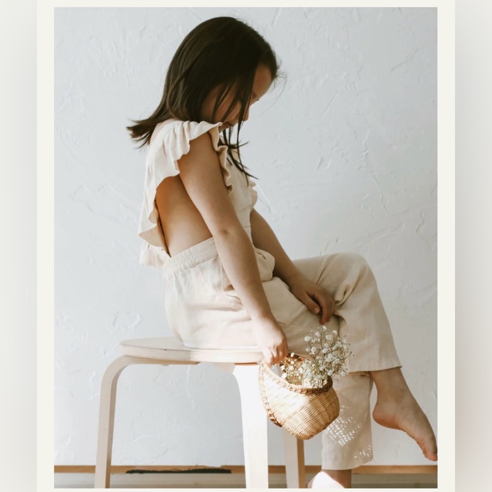 Oat Co Linen Flutter Sleeve Jumpsuit - vanilla 3/4